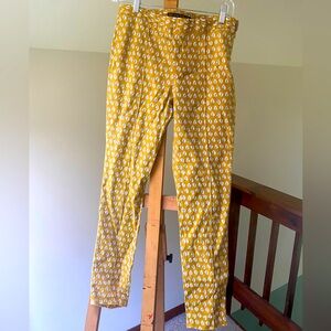 Zara mustard yellow work pants with small black leaves pattern!